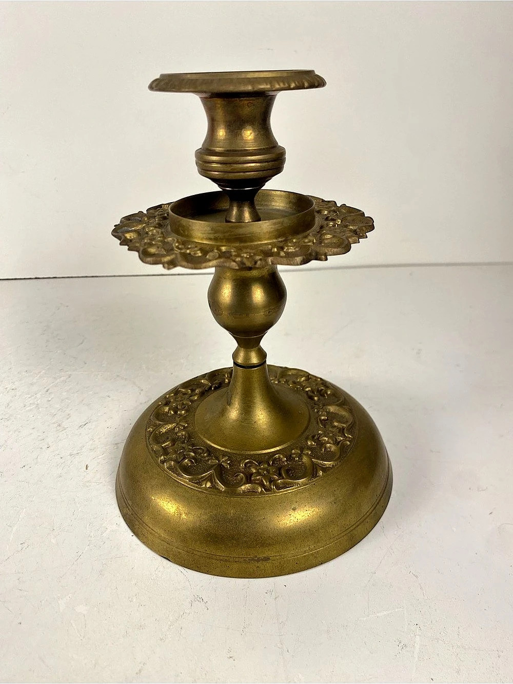 Antique Brass Overlay Altar Single Taper Candlestick Holder 7” Height